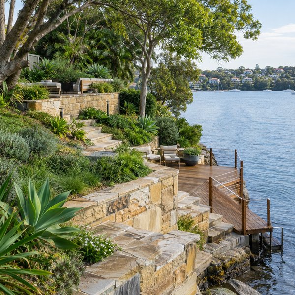Usable Space on Every Level of a Steep Block - Waterfront & Acreage Landscaping in Sydney North Shore